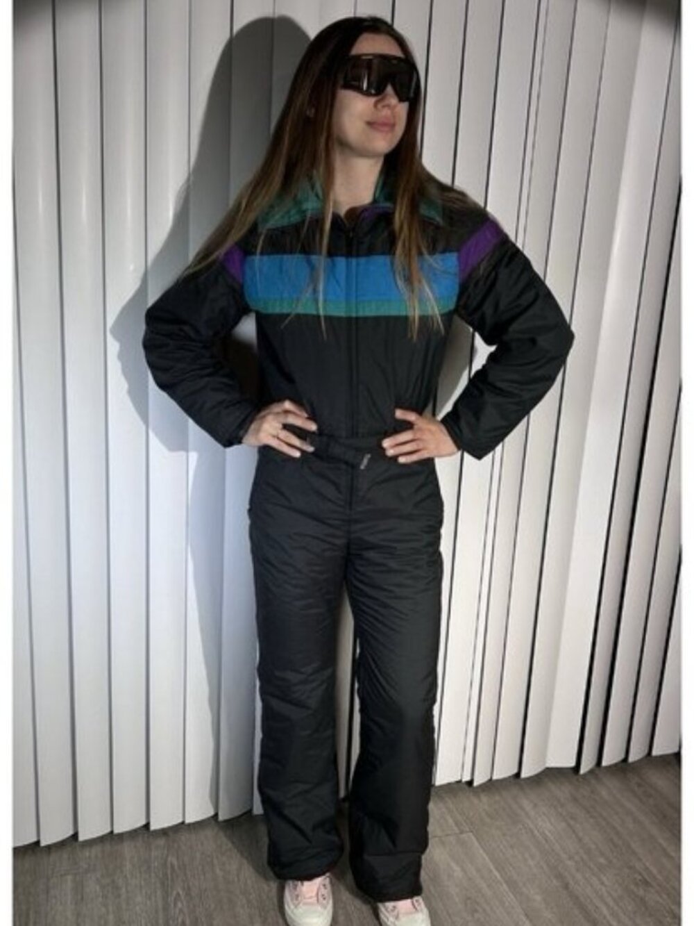 Women's Vintage 90's Roffe Black Neon Winter Snow Full Ski Suit Size S